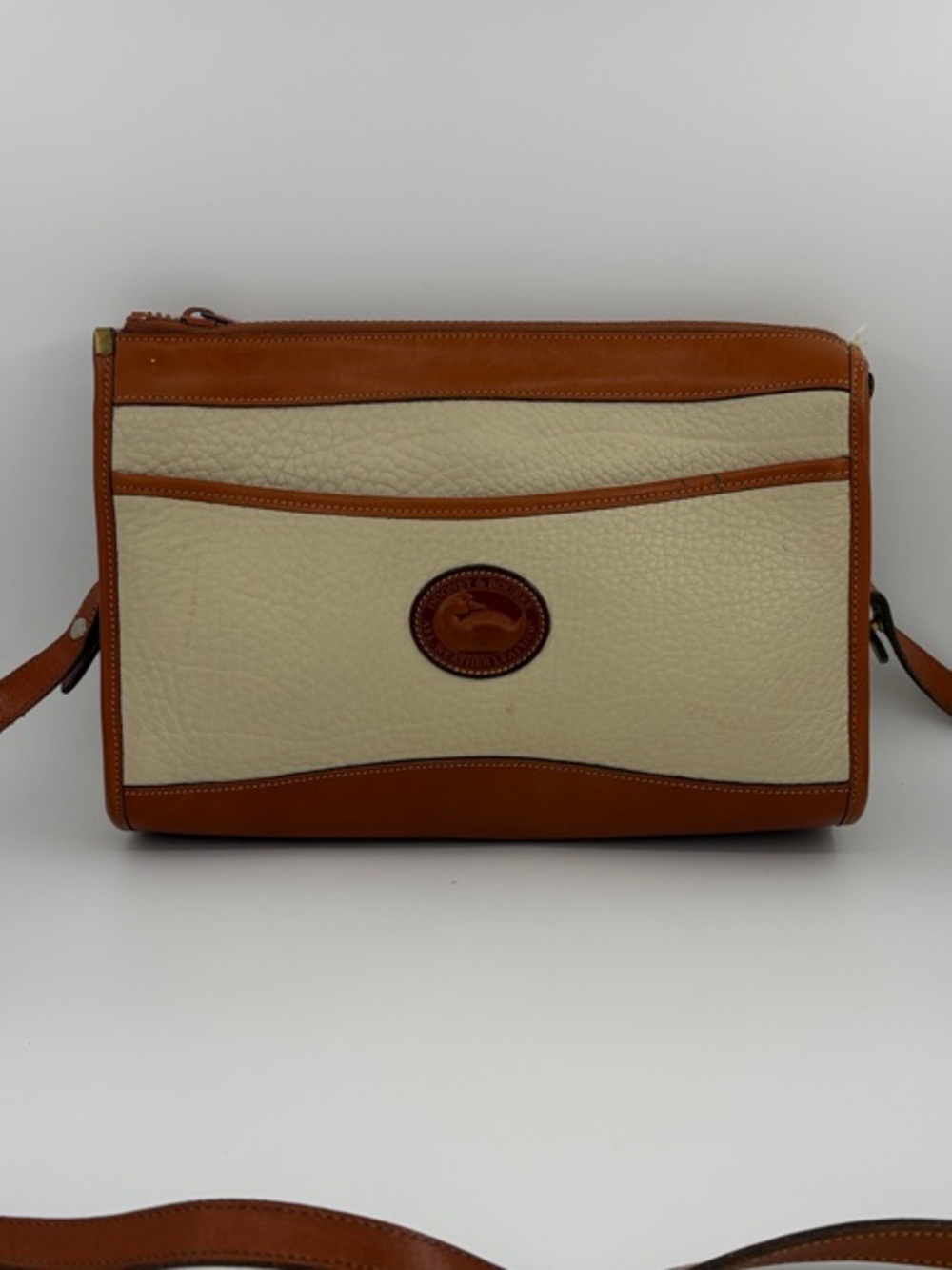 Vintage Dooney & Bourke Cream and Brown Leather Crossbody Bag